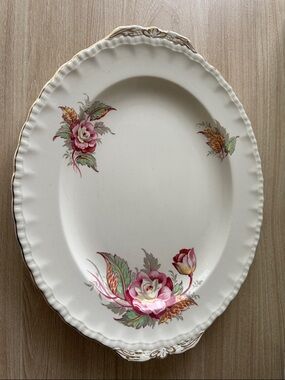 Vintage Grindley England Floral Serving Platter Pink Roses Gold Trim 14.5”